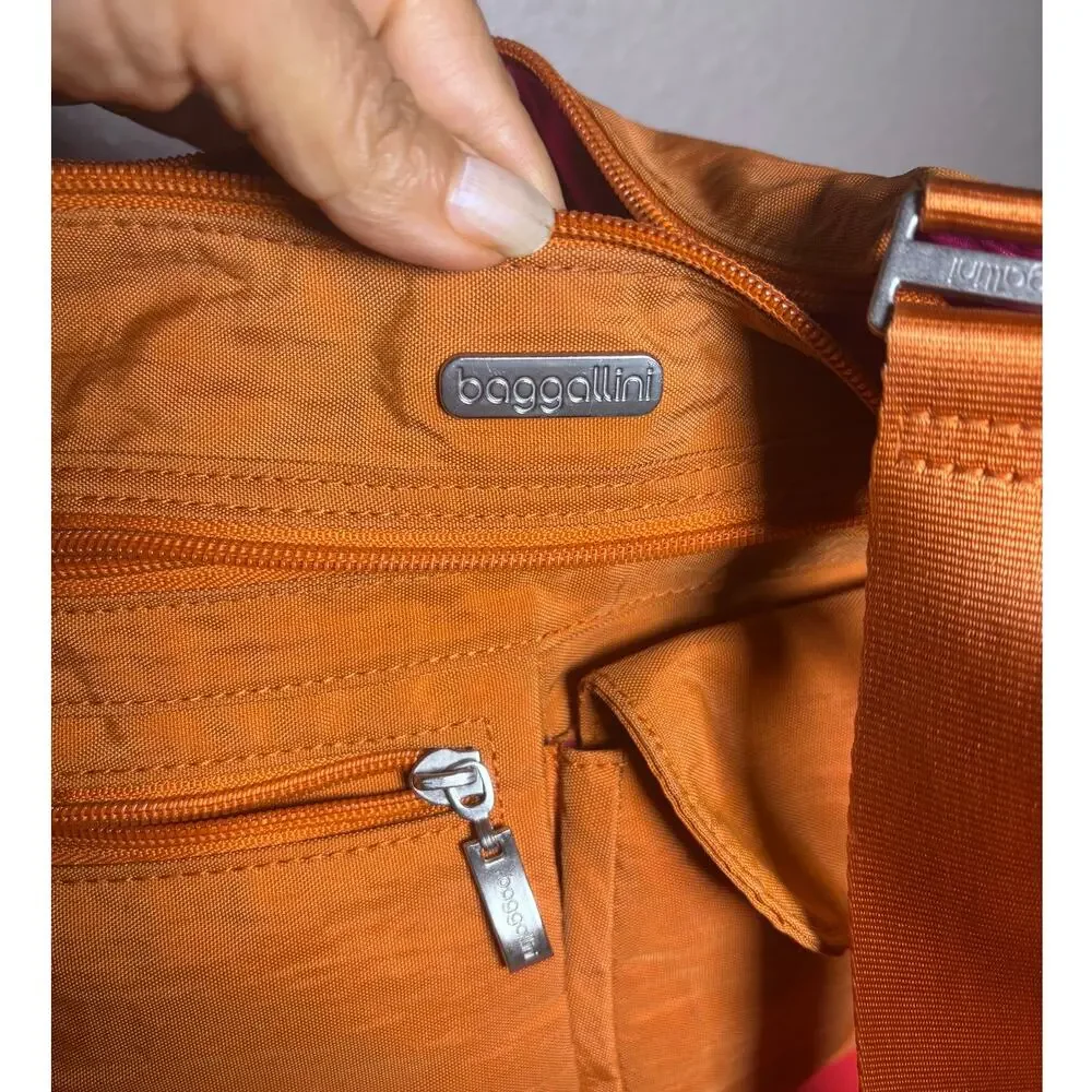 Baggallini Large Orange Nylon Crossbody Bag Travel Organizer